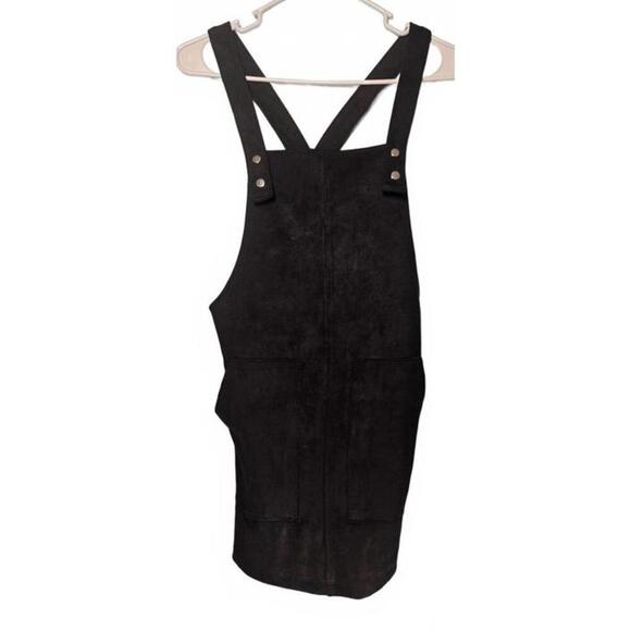 Forever 21 Women's Black Faux Suede Overall Apron Mini Dress Size Small NWT - Picture 1 of 9